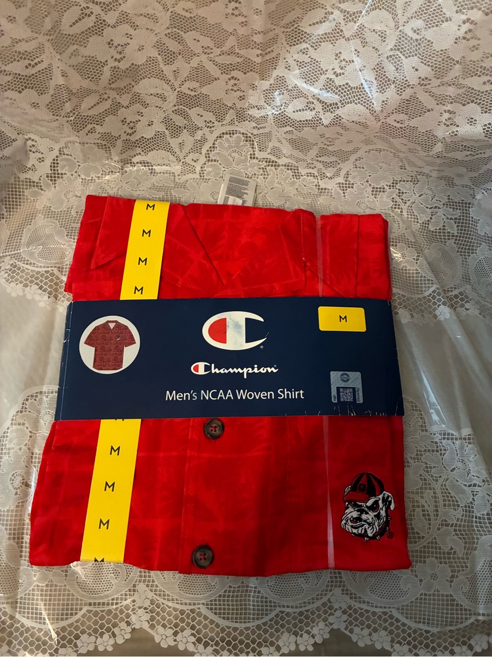 Champion Men’s Red Casual Button Down Shirt with Team Logo